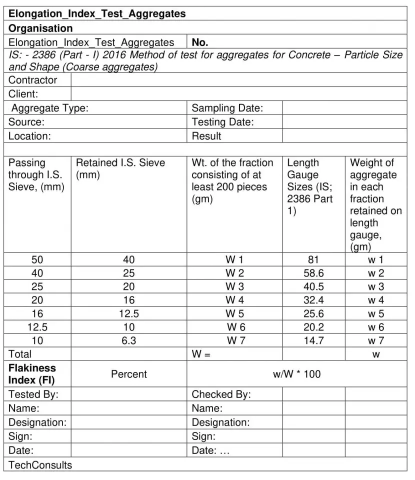 Elongation Index Test for Coarse Aggregates for Concrete 51 TechConsults